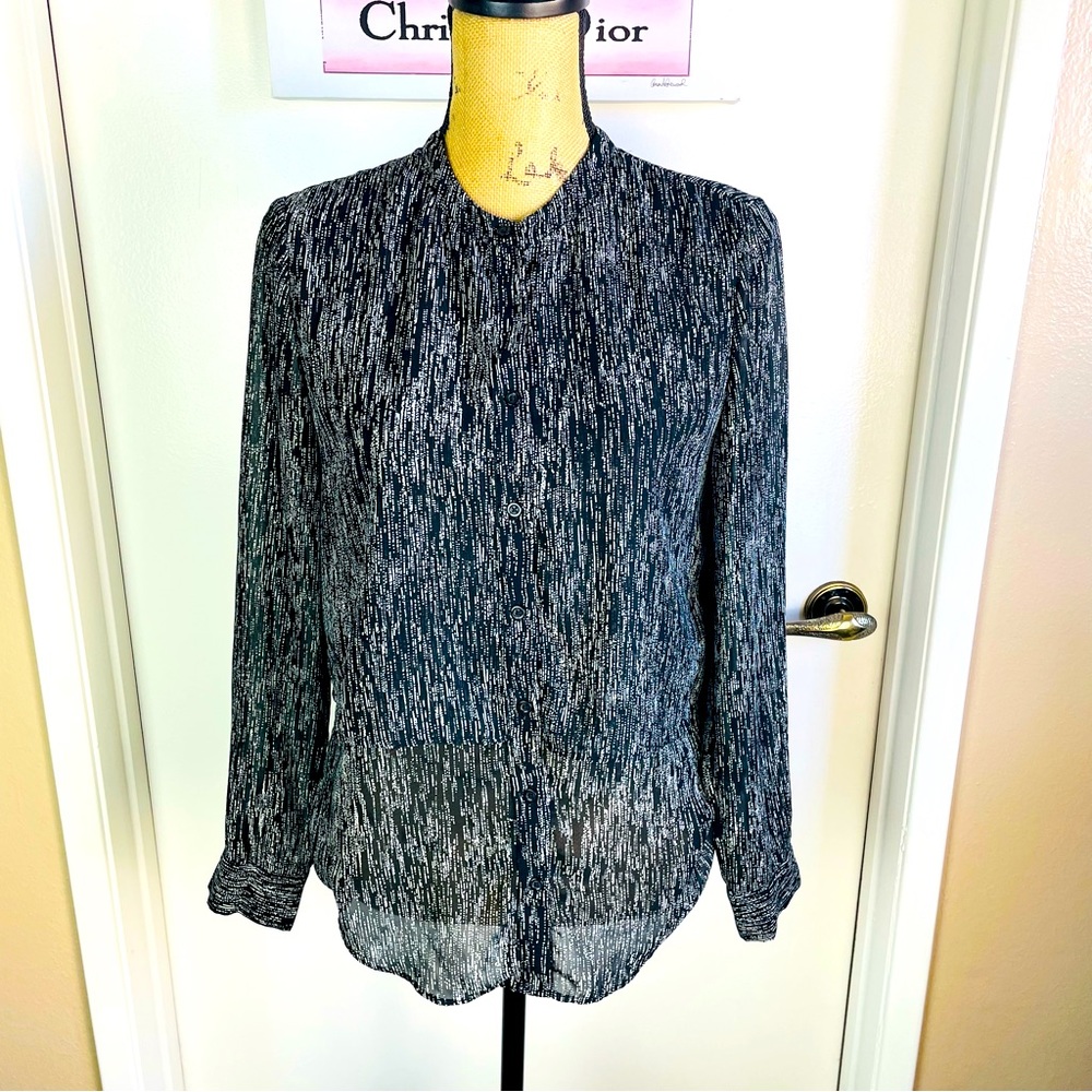 Banana Republic Top Blouse Small Long Sleeve Black White Classic Contemporary